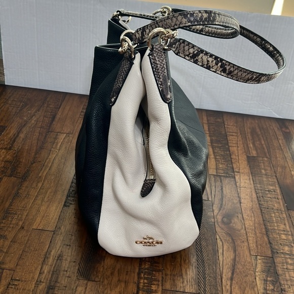 Coach Bag Purse Phoebe Hobo with snakeskin straps navy white with gold hardware - Picture 14 of 17